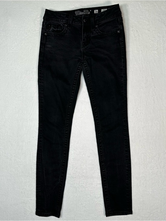 Miss Me Denim - Miss Me Hailey Skinny Jeans 26 Black Fleur De Lis Embellished Y2K McBling Grunge